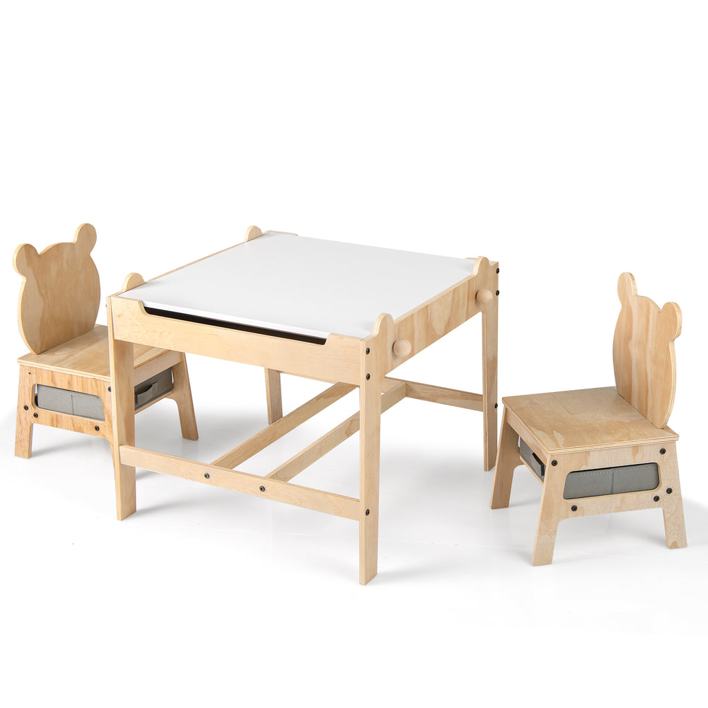 Kids Table and Chairs Set with Reversible Whiteboard - Panda/Robot Shape, B