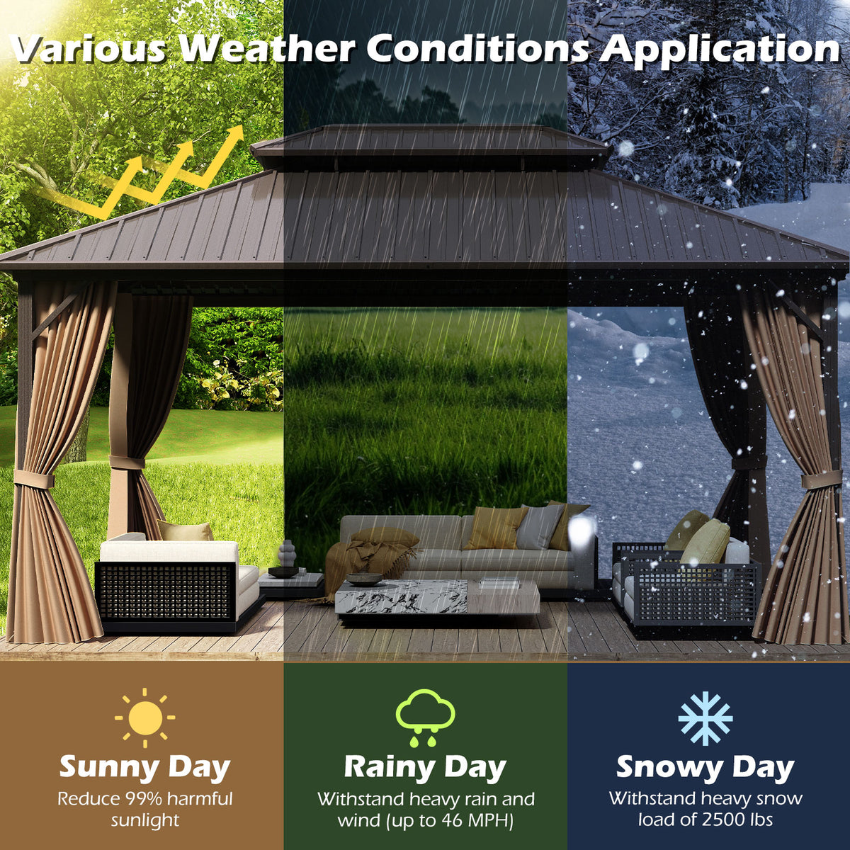 16x12 Hardtop Gazebo with Aluminum Frame, Curtains & Netting - Coffee