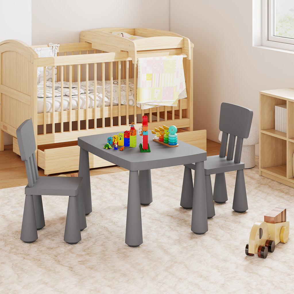 Kids Play Table and Chair Set - Gray, Multipurpose Childrens Furniture, 100 lbs Capacity