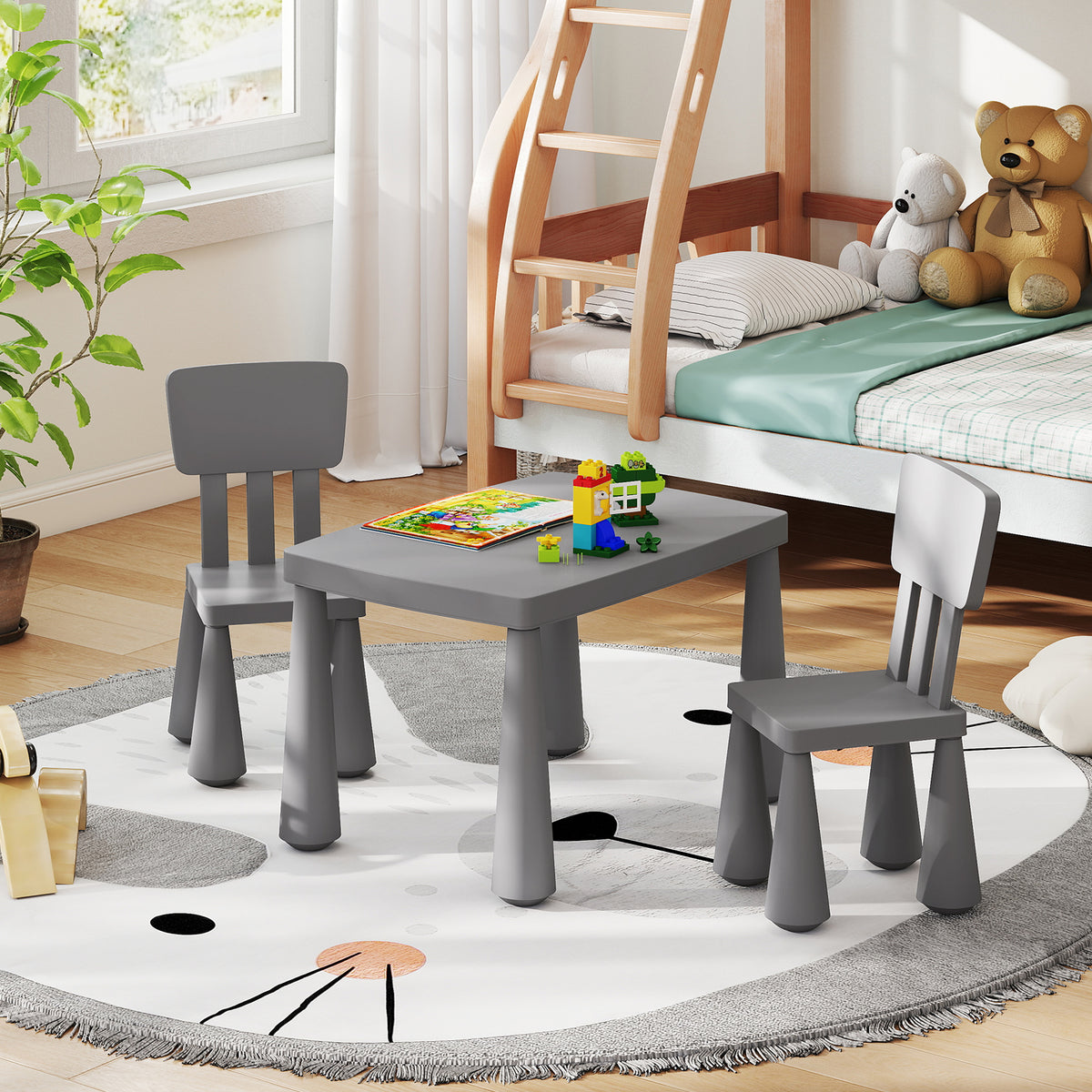 Kids Play Table and Chair Set - Gray, Multipurpose Childrens Furniture, 100 lbs Capacity