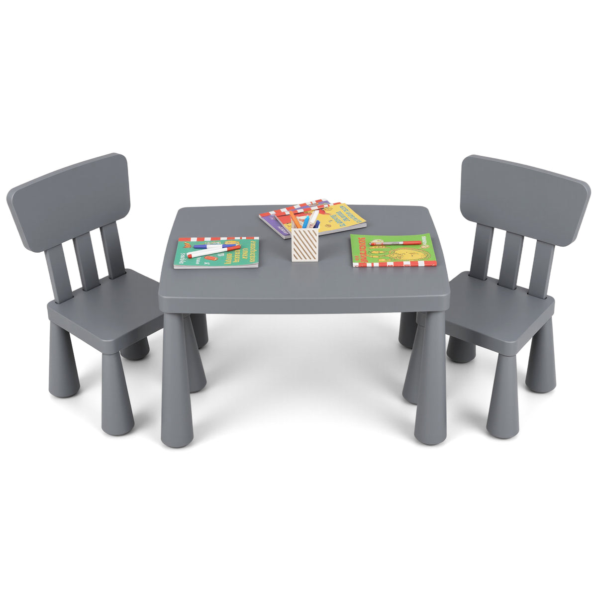 Kids Play Table and Chair Set - Gray, Multipurpose Childrens Furniture, 100 lbs Capacity