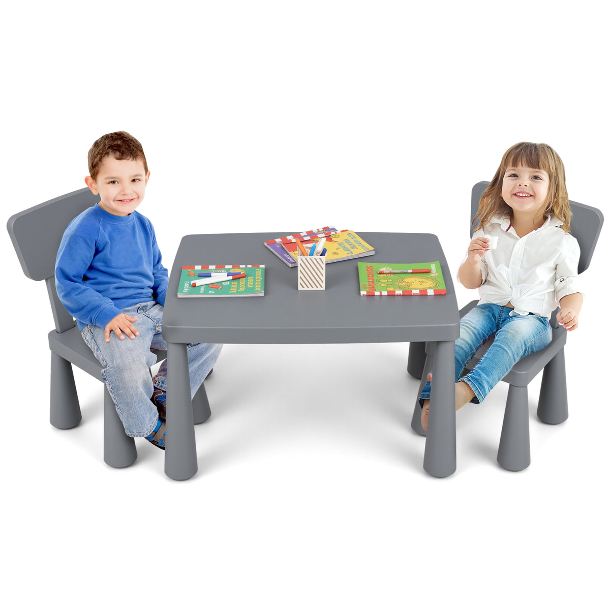 Kids Play Table and Chair Set - Gray, Multipurpose Childrens Furniture, 100 lbs Capacity