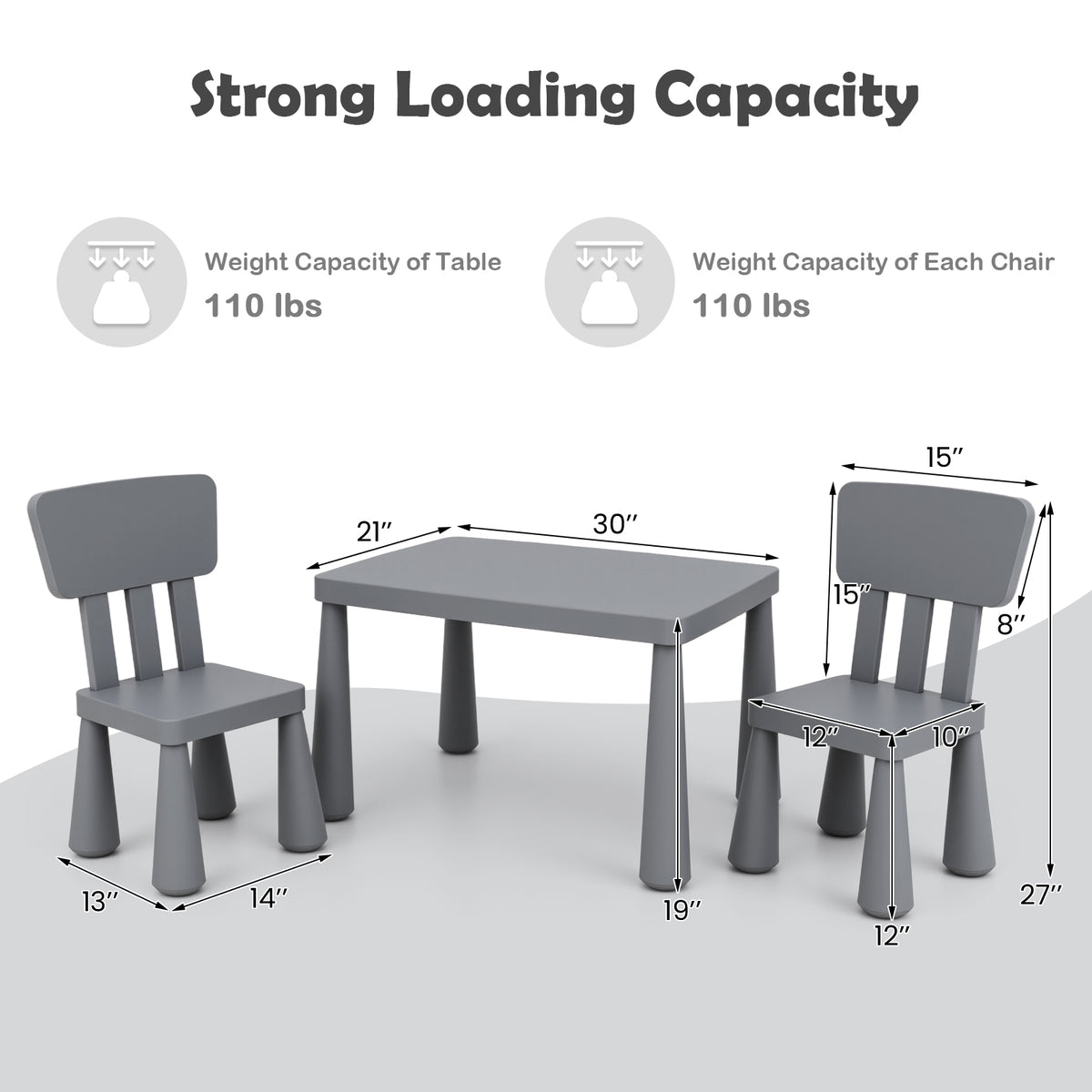 Kids Play Table and Chair Set - Gray, Multipurpose Childrens Furniture, 100 lbs Capacity