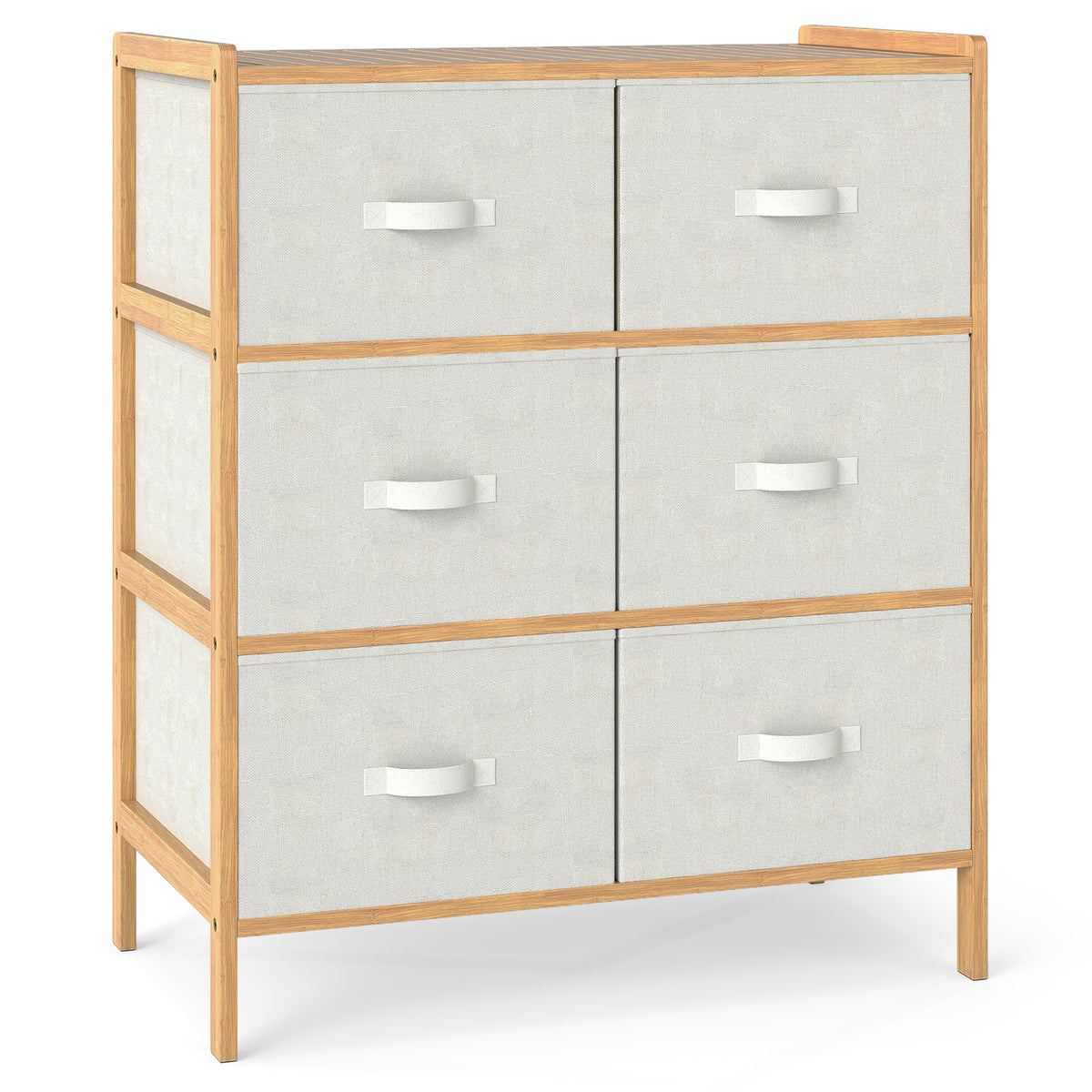 Bamboo Fabric Dresser with 6 Drawers & Folding Bins - Natural