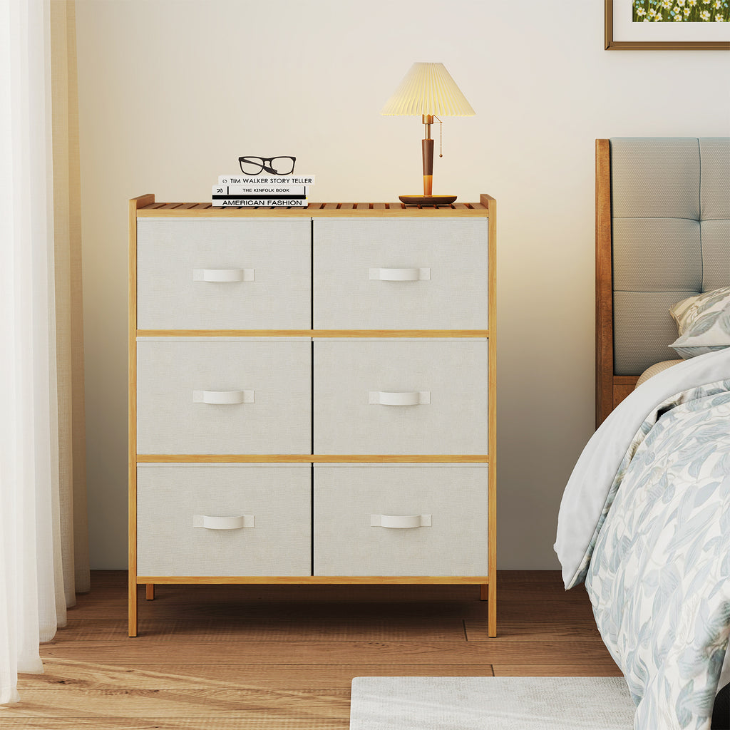 Bamboo Fabric Dresser with 6 Drawers & Folding Bins - Natural