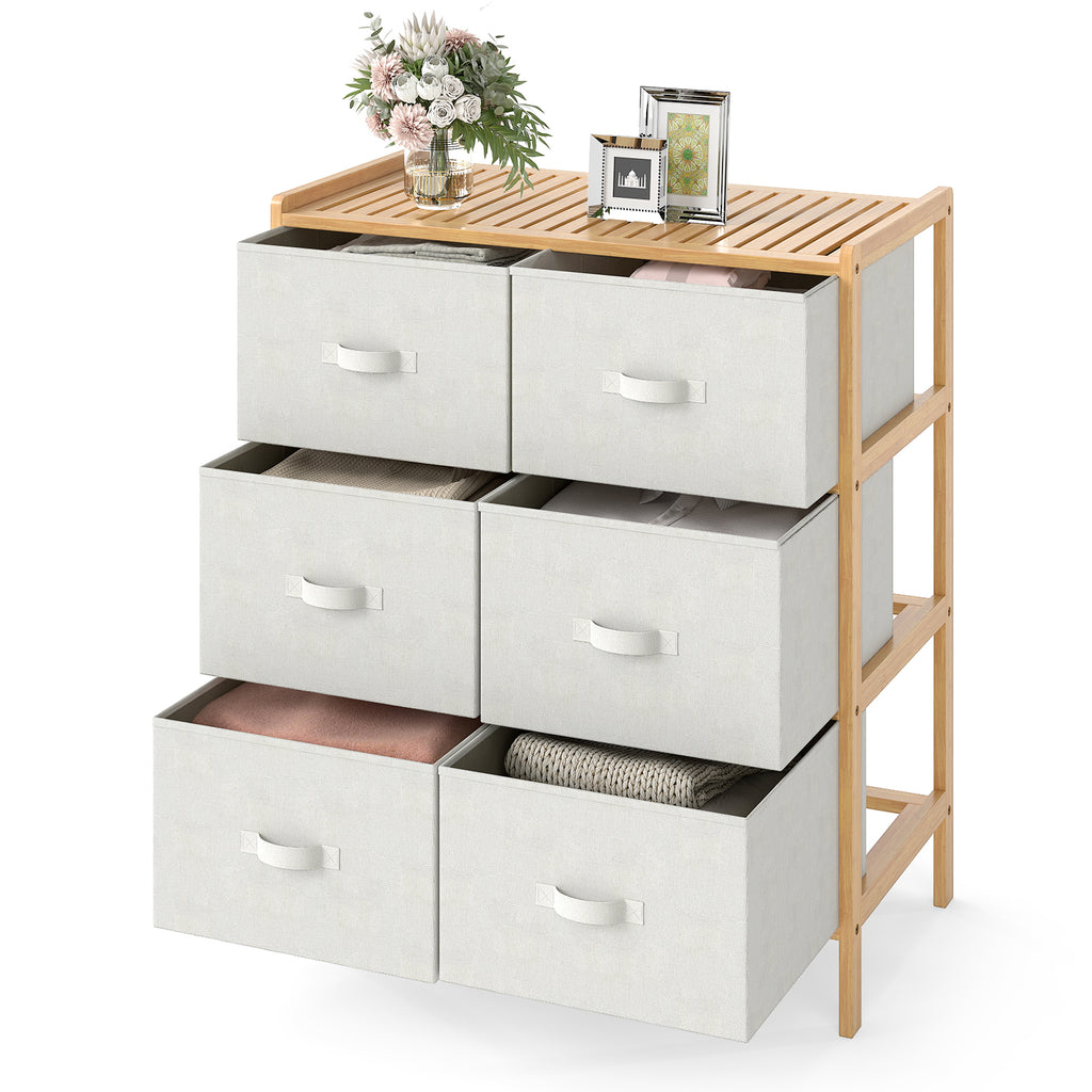 Bamboo Fabric Dresser with 6 Drawers & Folding Bins - Natural