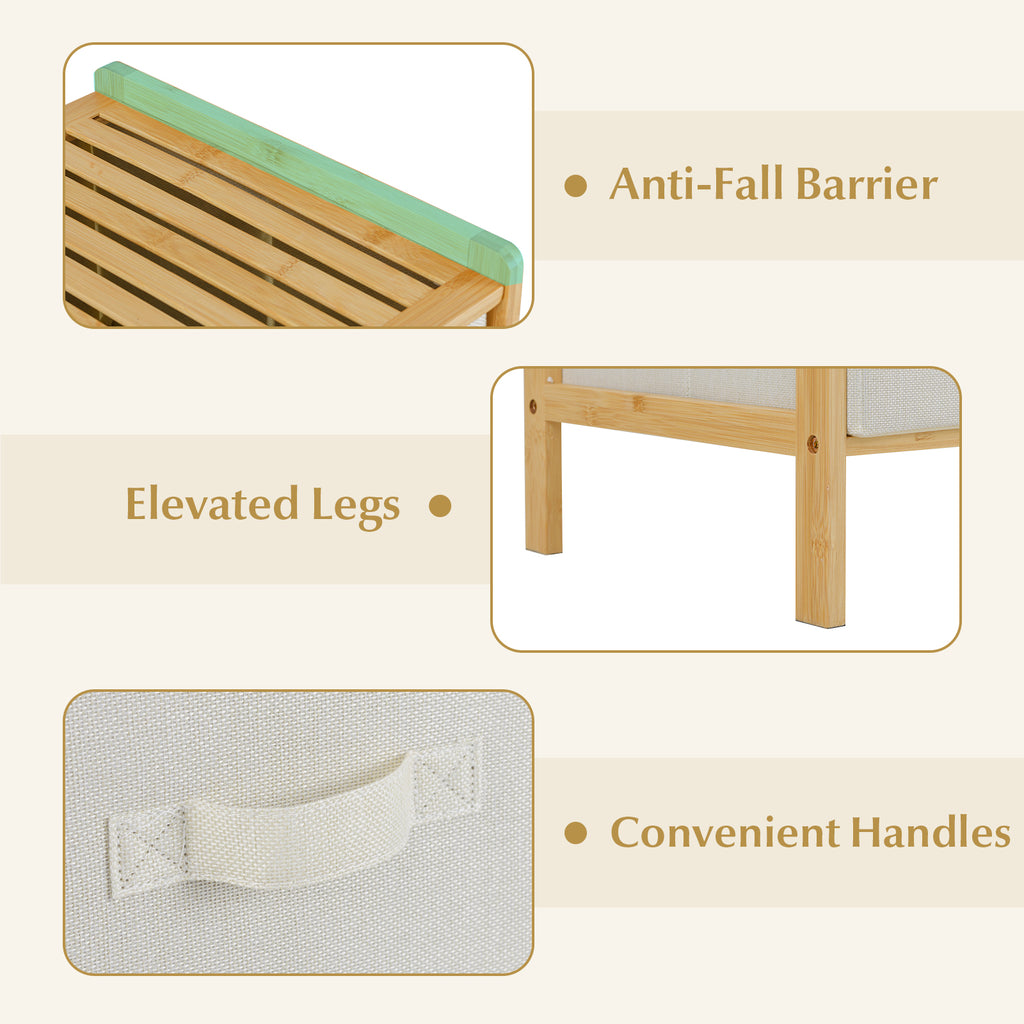 Bamboo Fabric Dresser with 6 Drawers & Folding Bins - Natural