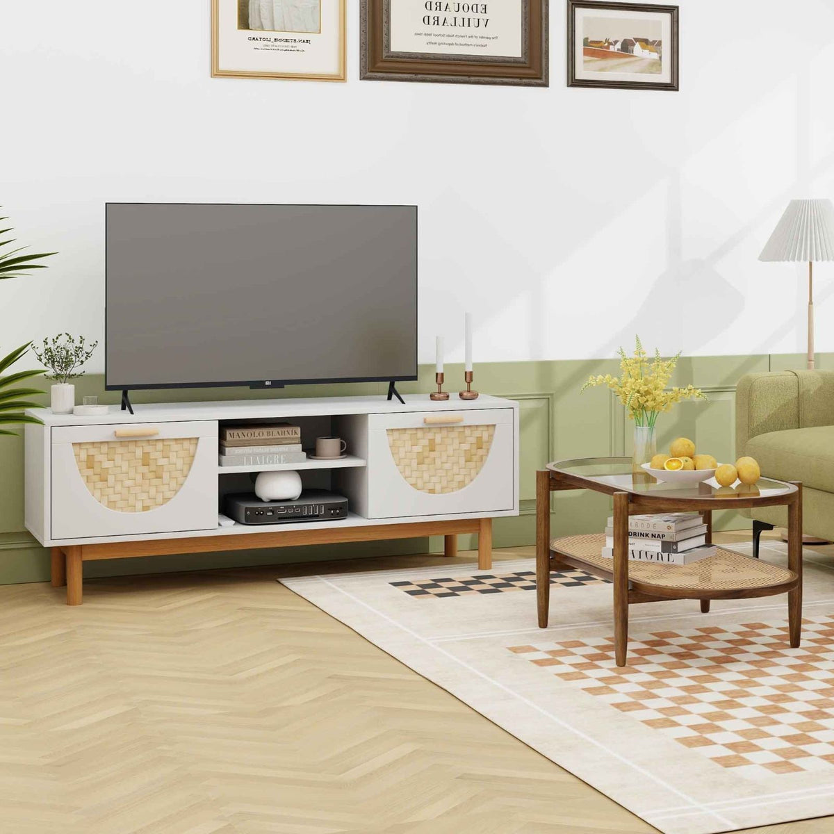 3-Piece Rattan Living Room Set - Coffee Table, Side Table & TV Stand