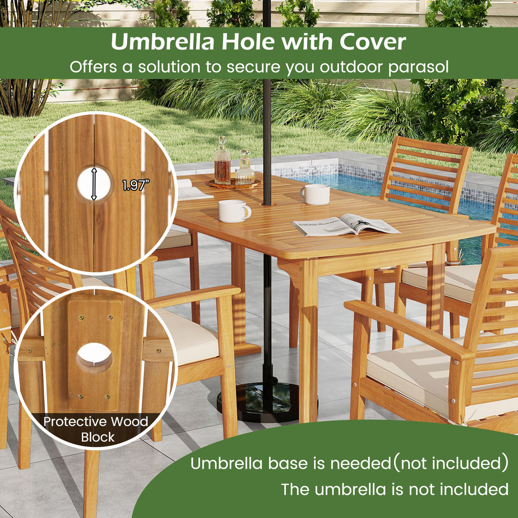 Acacia Wood 7-Piece Patio Dining Set with Umbrella Hole