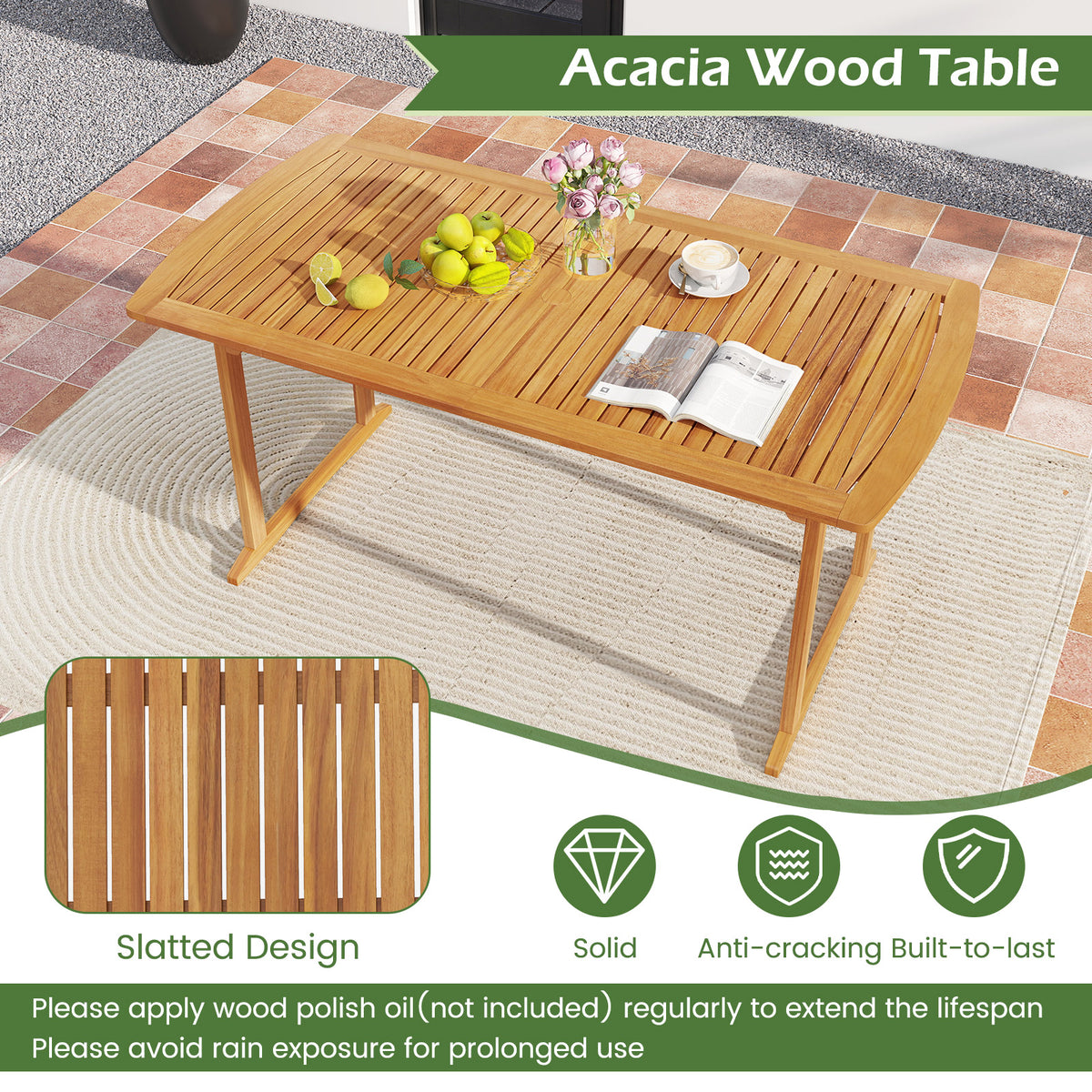 Acacia Wood 7-Piece Patio Dining Set with Umbrella Hole