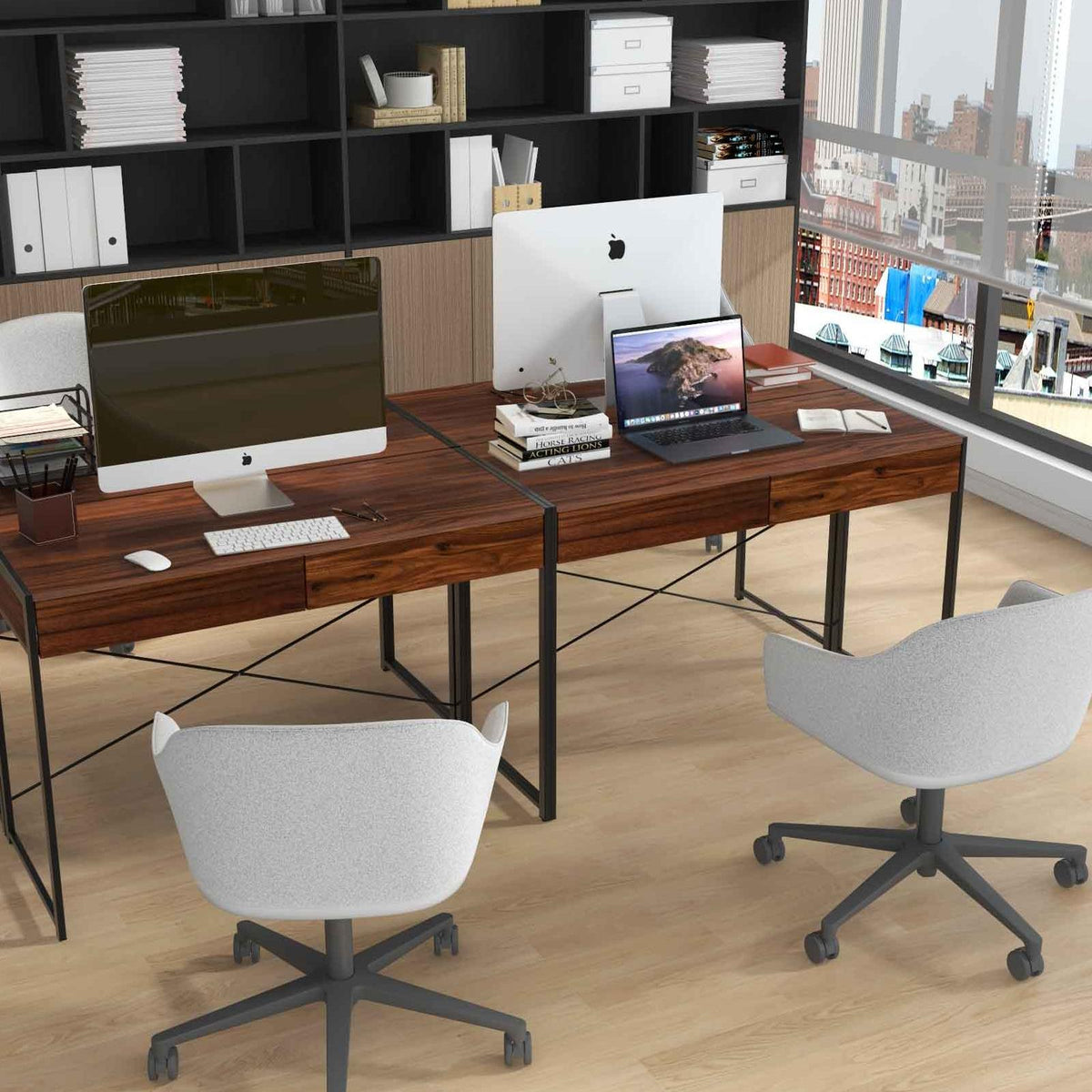 Home Office Desk and Storage Cabinet Set