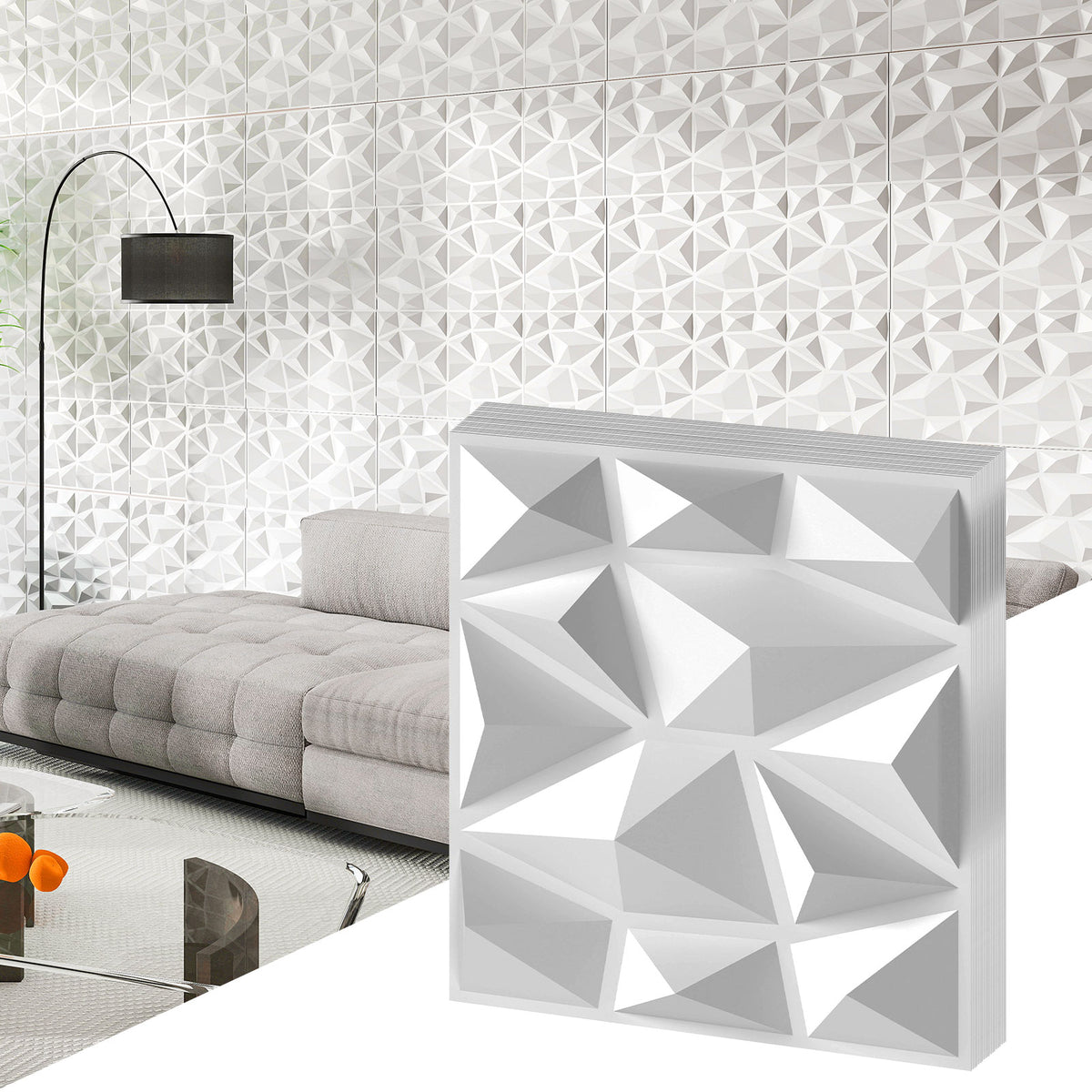 50-Pack White 3D PVC Wall Panels for Interior Decoration with Diamond Accent - Easy DIY Installation