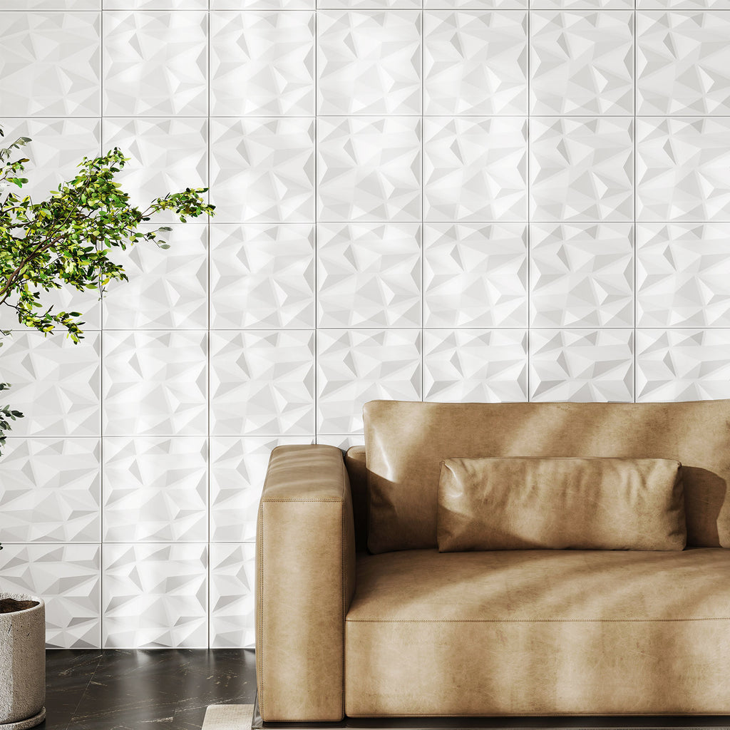 50-Pack White 3D PVC Wall Panels for Interior Decoration with Diamond Accent - Easy DIY Installation