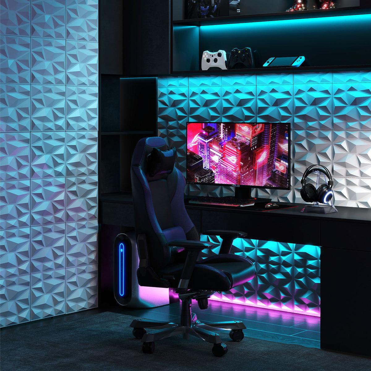 50-Pack White 3D PVC Wall Panels for Interior Decoration with Diamond Accent - Easy DIY Installation