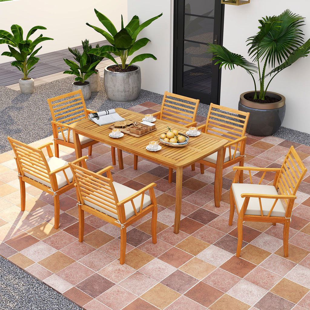 7-Piece Acacia Wood Patio Dining Set with Cushions - Style 1