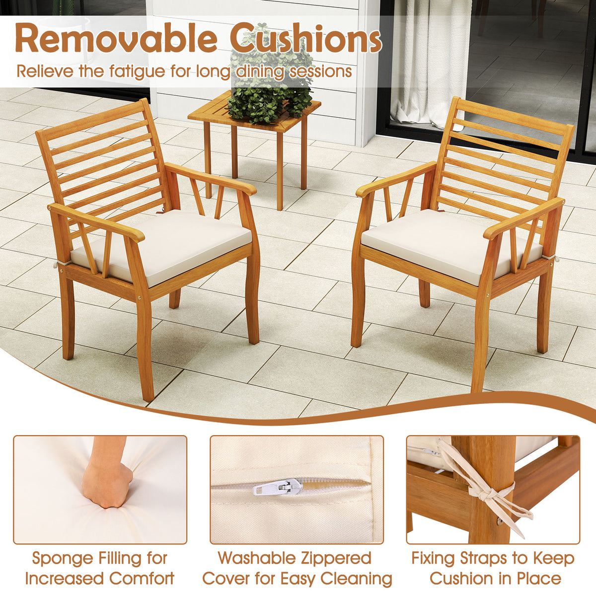 7-Piece Acacia Wood Patio Dining Set with Cushions - Style 1