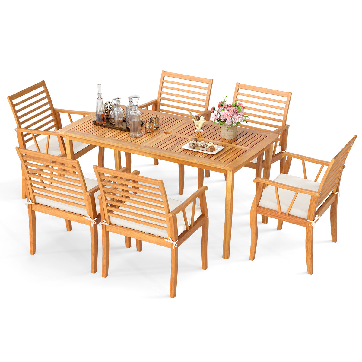 6-Piece Acacia Wood Outdoor Dining Set with Bench - Style 3