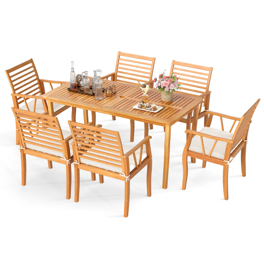 7-Piece Acacia Wood Patio Dining Set with Cushions - Style 1