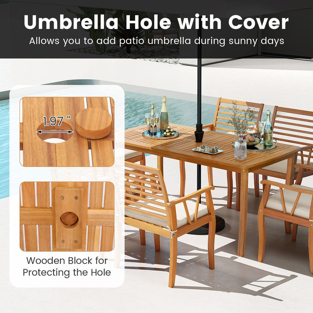 7-Piece Acacia Wood Patio Dining Set with Cushions - Style 1