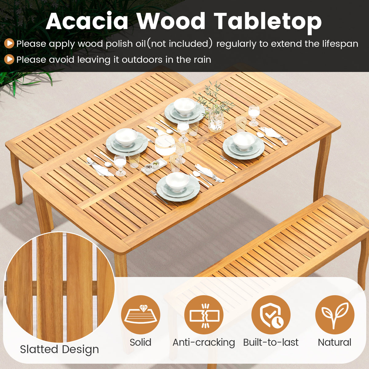 7-Piece Acacia Wood Patio Dining Set with Cushions - Style 1