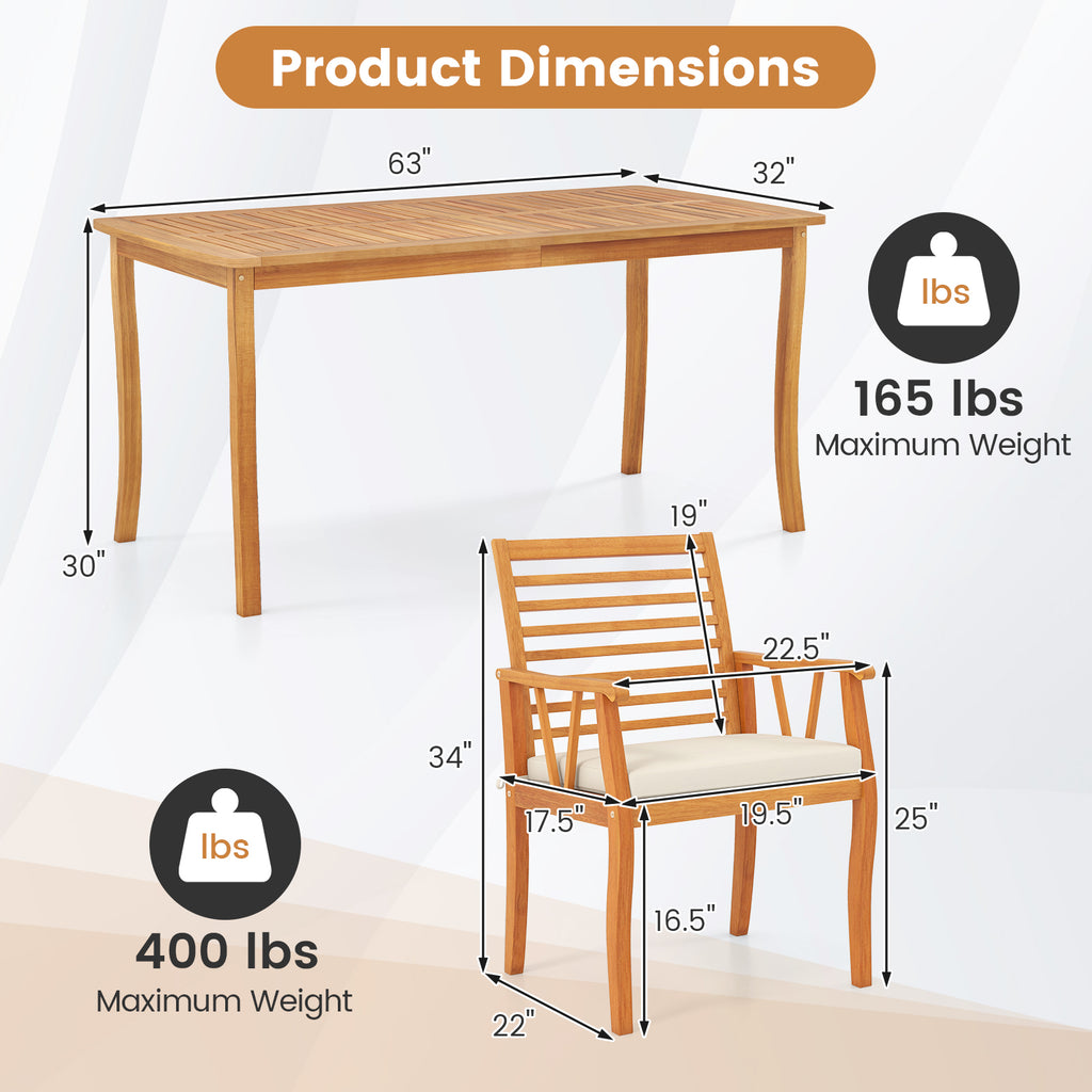 7-Piece Acacia Wood Patio Dining Set with Cushions - Style 1
