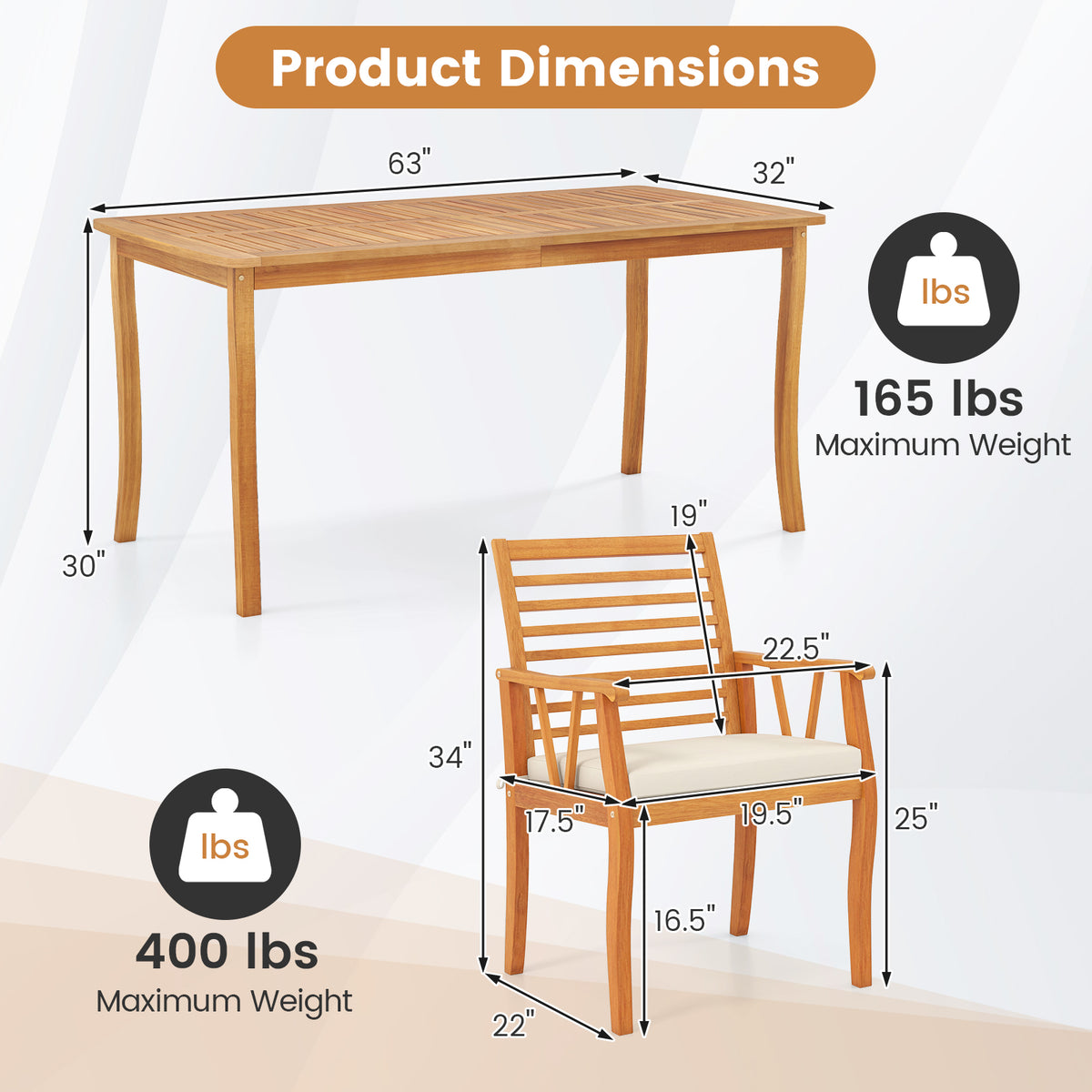 7-Piece Acacia Wood Patio Dining Set with Cushions - Style 1