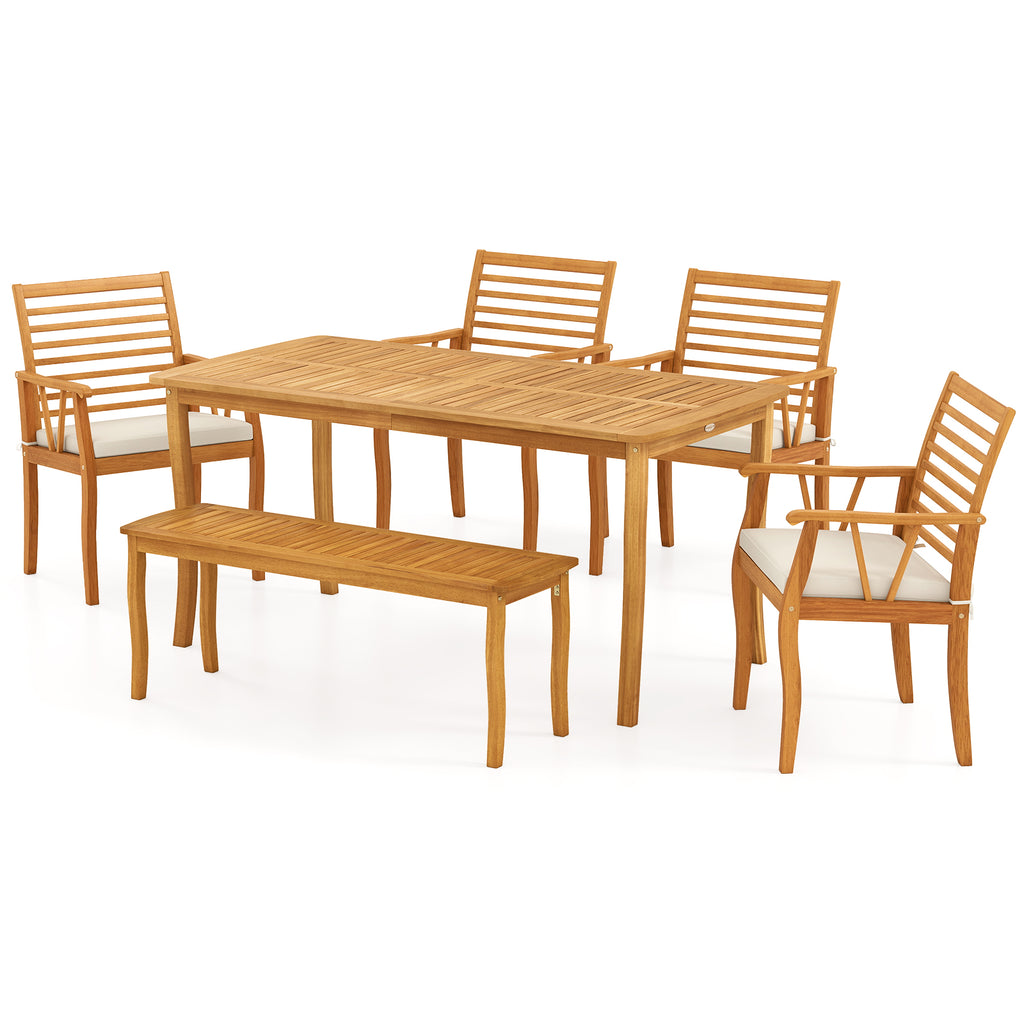 6 Pieces Outdoor Acacia Wood Dining Set with Umbrella Hole