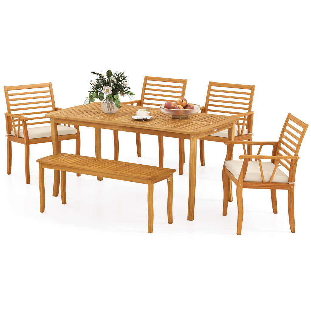 Acacia Wood 6-Piece Outdoor Dining Set with Umbrella Hole – Style 1