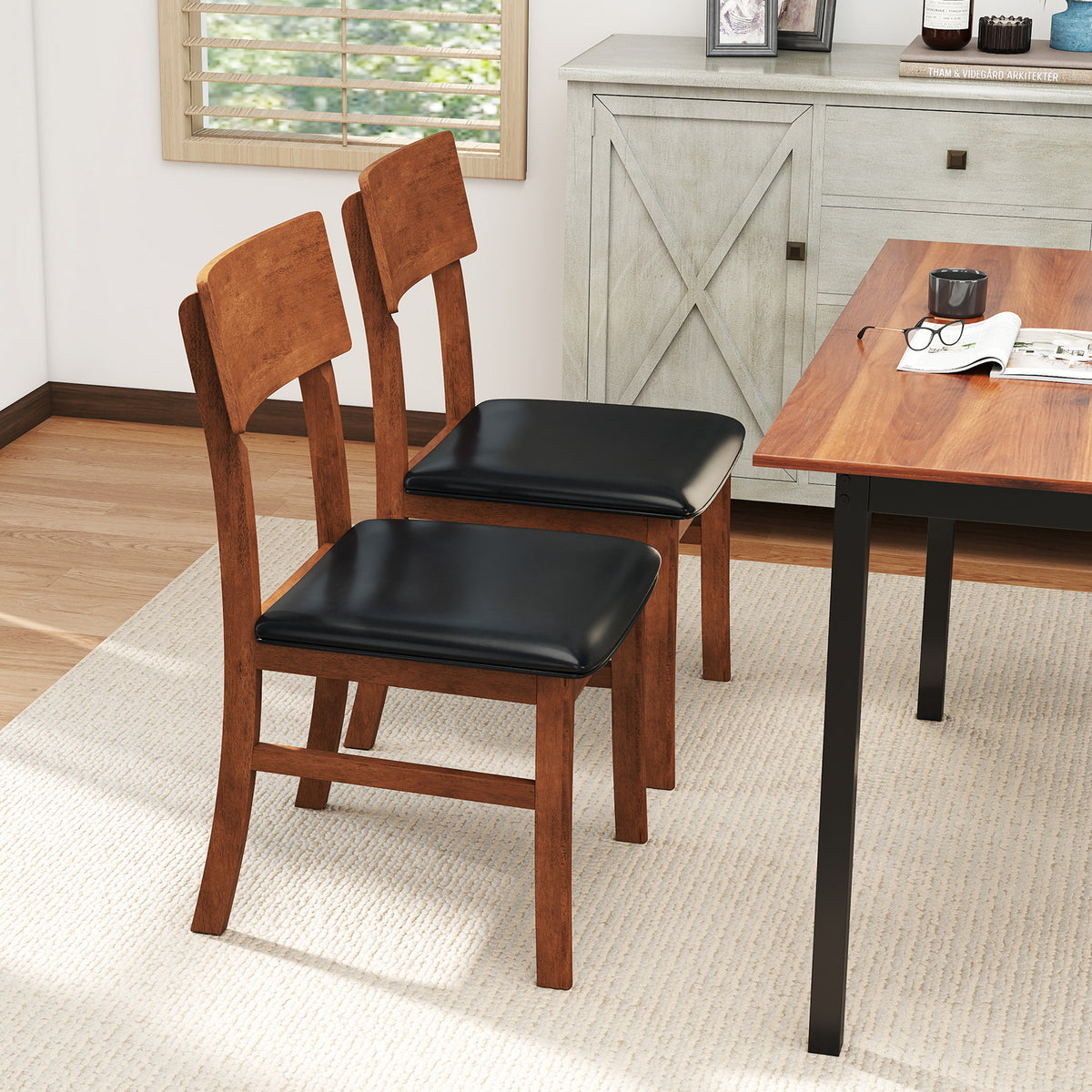 Dining Chairs Set of 2, Faux Leather, Black