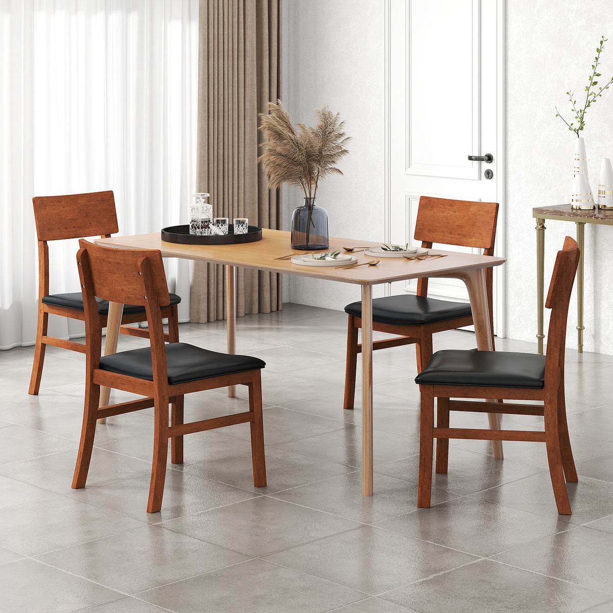 Dining Chairs Set of 2, Faux Leather, Black