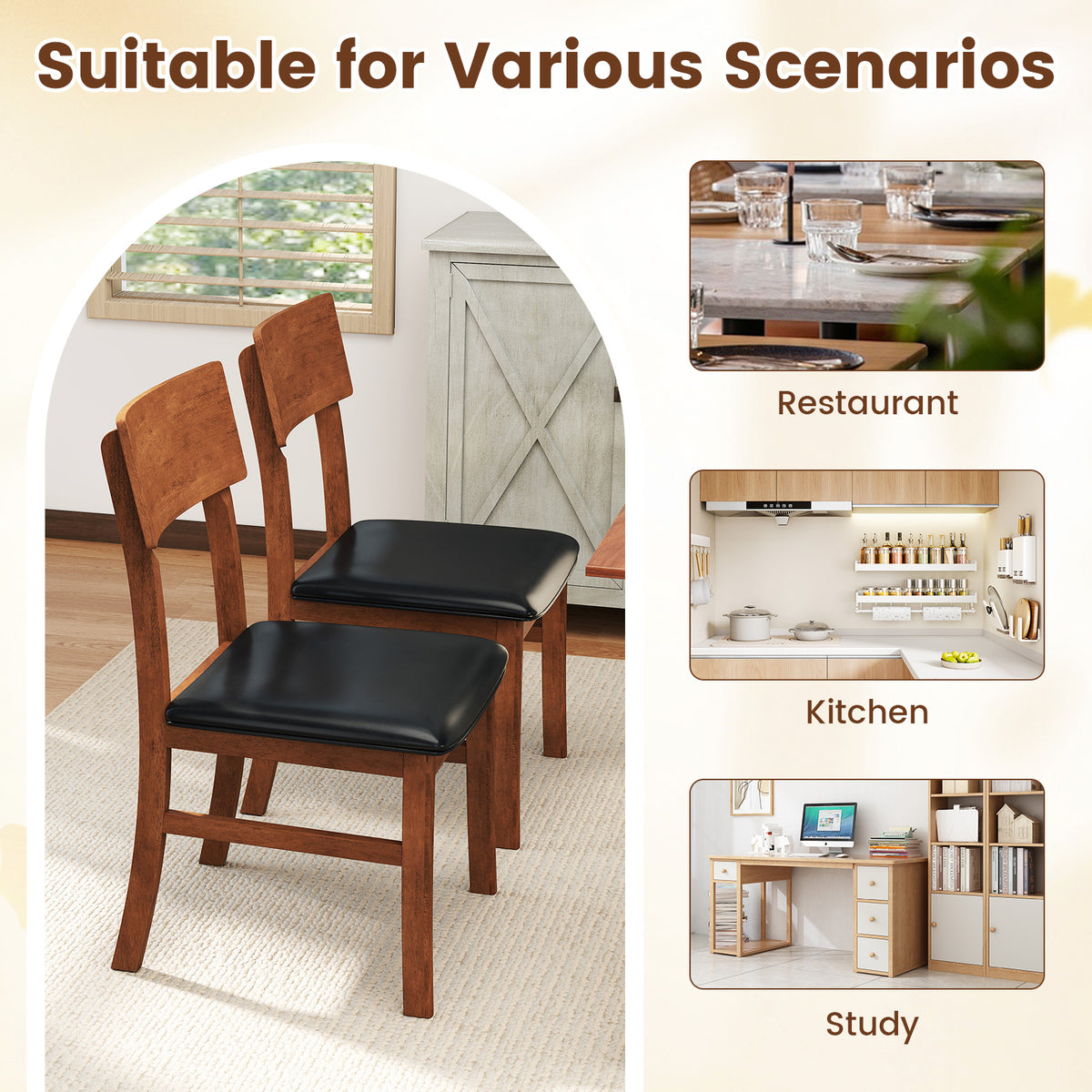 Dining Chairs Set of 2, Faux Leather, Black