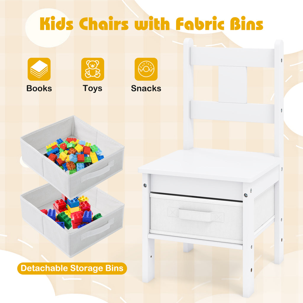 Kids Wooden Table and Chairs Set with Cat House - White, 3 Pieces