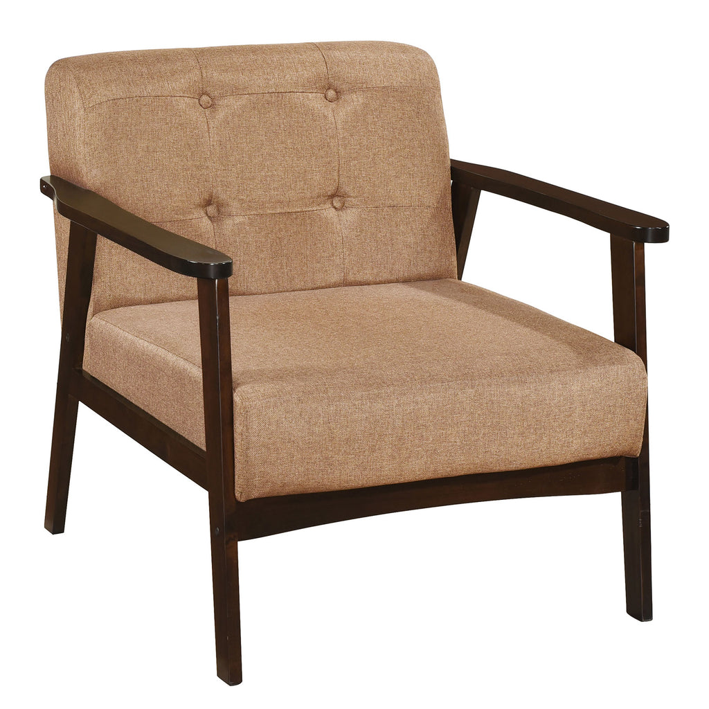 Beige Rubber Wood Accent Chair with Armrest - Living Room