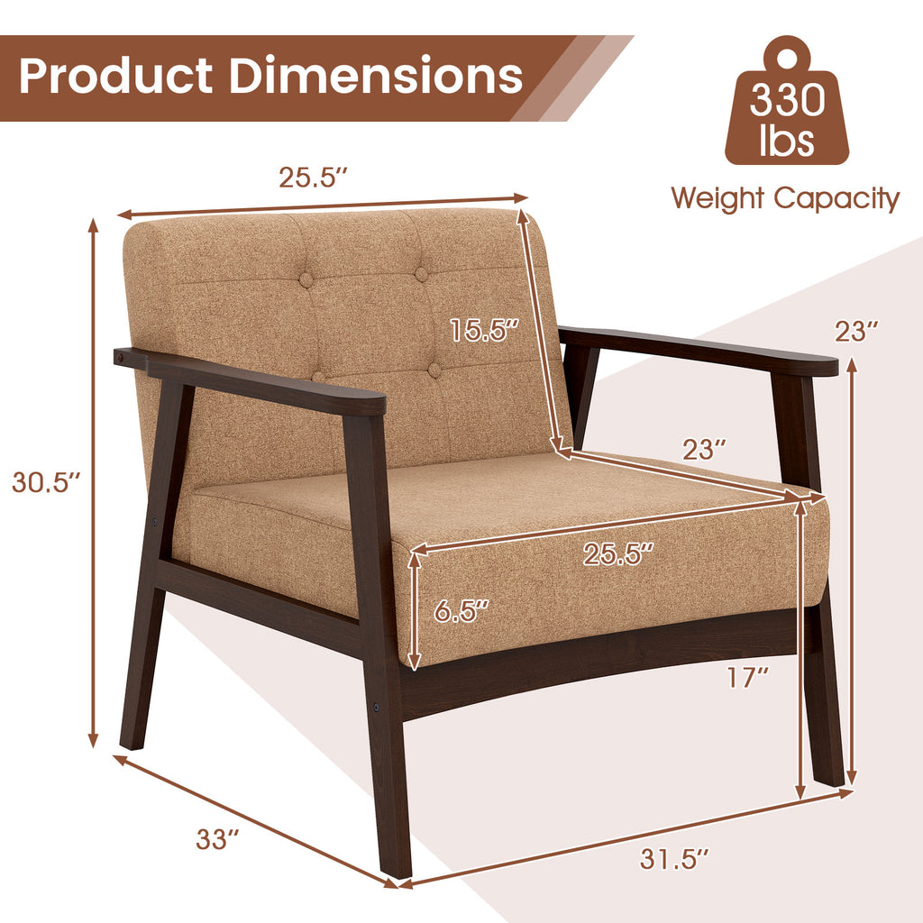 Beige Rubber Wood Accent Chair with Armrest - Living Room