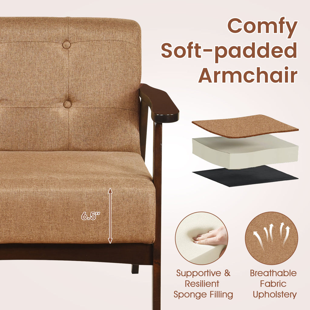 Beige Rubber Wood Accent Chair with Armrest - Living Room