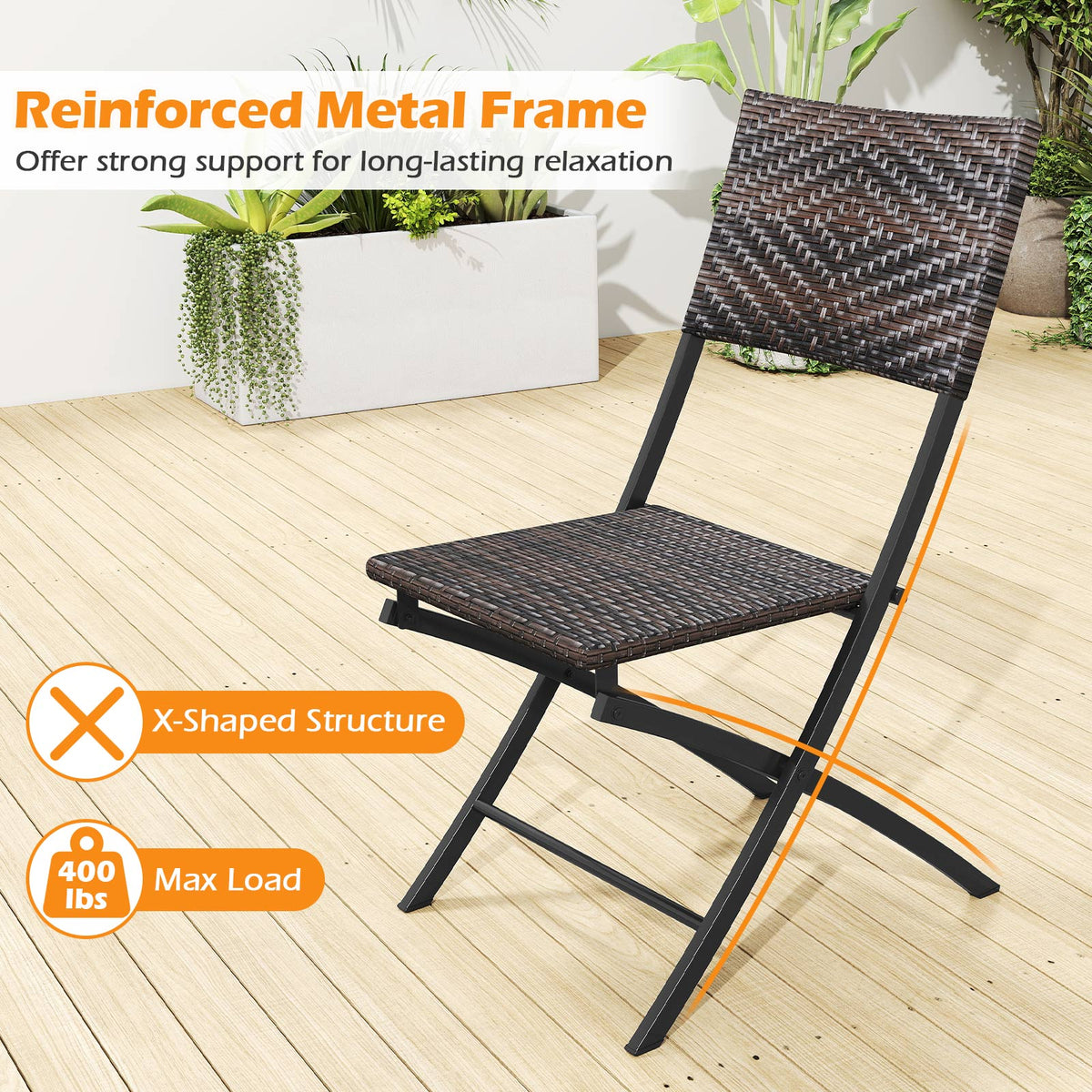 3 Piece Rattan Bistro Set Outdoor Folding Dining Table and Chairs