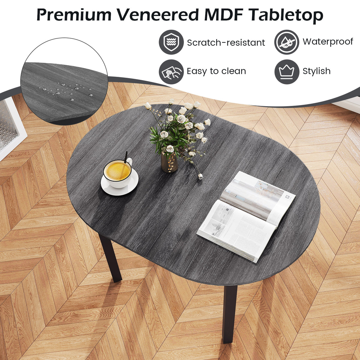 43 Inch Wooden Dining Table for 2-4 People - Black
