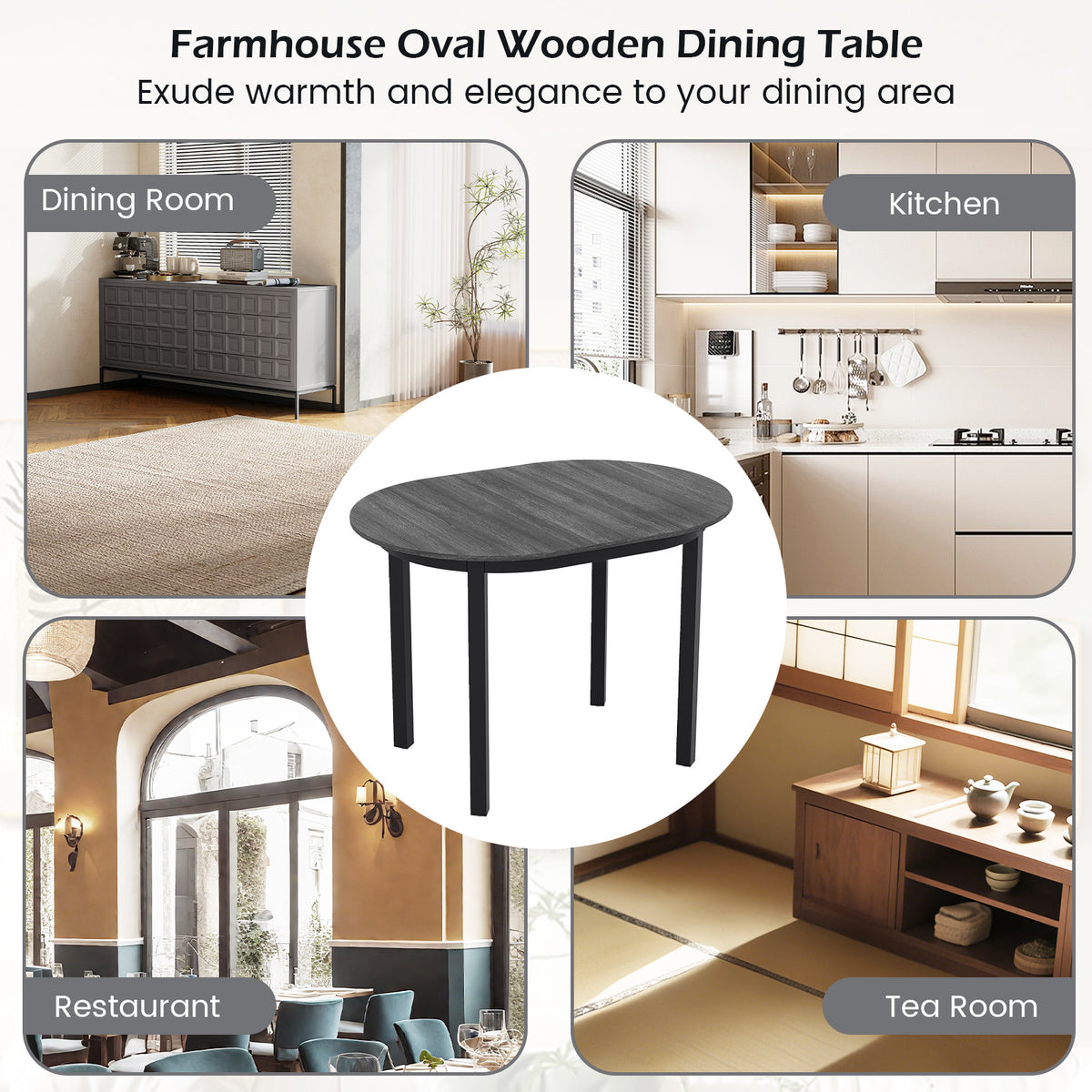 43 Inch Wooden Dining Table for 2-4 People - Black