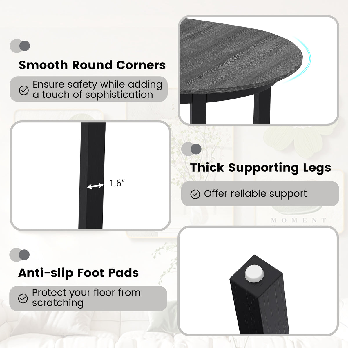 43 Inch Wooden Dining Table for 2-4 People - Black