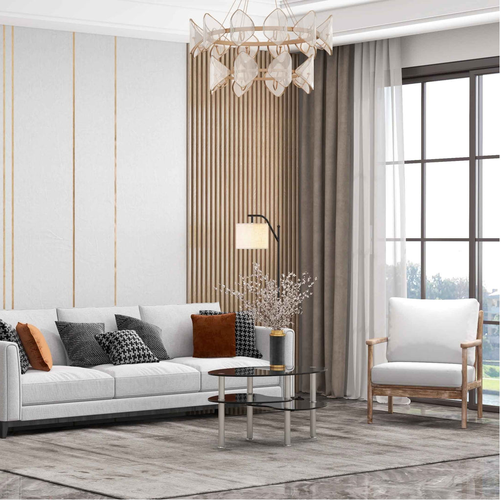 Modern Accent Chair & Tempered Glass Oval Coffee Table Set