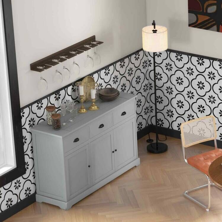 Standing Floor Lamp with Sideboard Buffet Storage