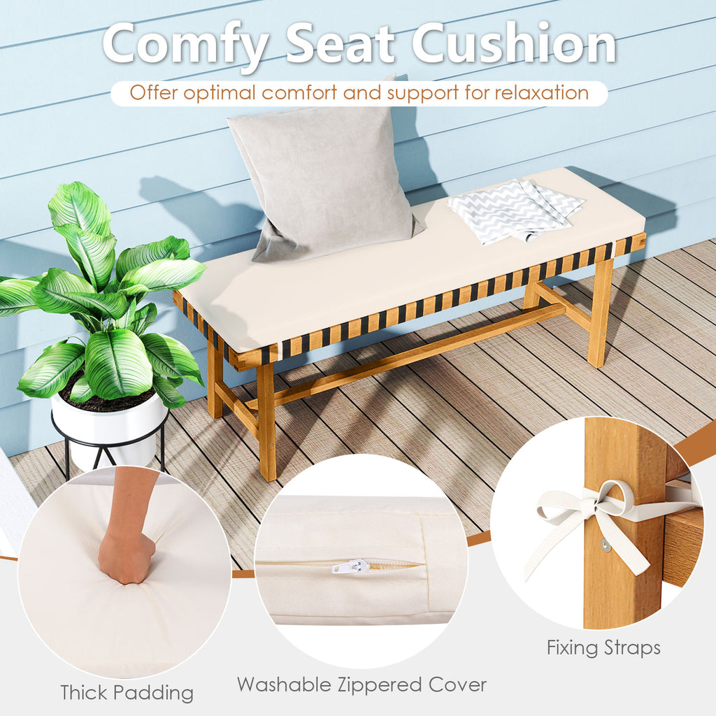 Acacia Wood Patio Dining Set - Table & 2 Benches with Cushions