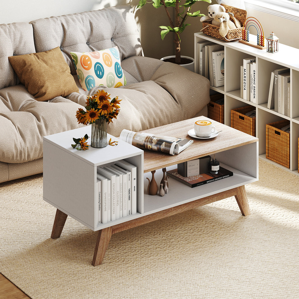 43 Inch Coffee Table with Storage Compartments - White