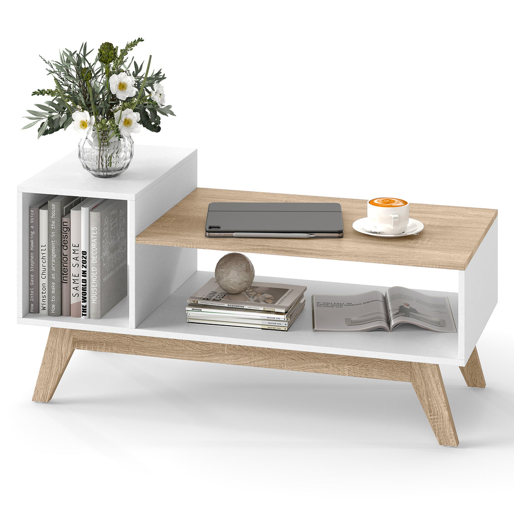 43 Inch Coffee Table with Storage Compartments - White