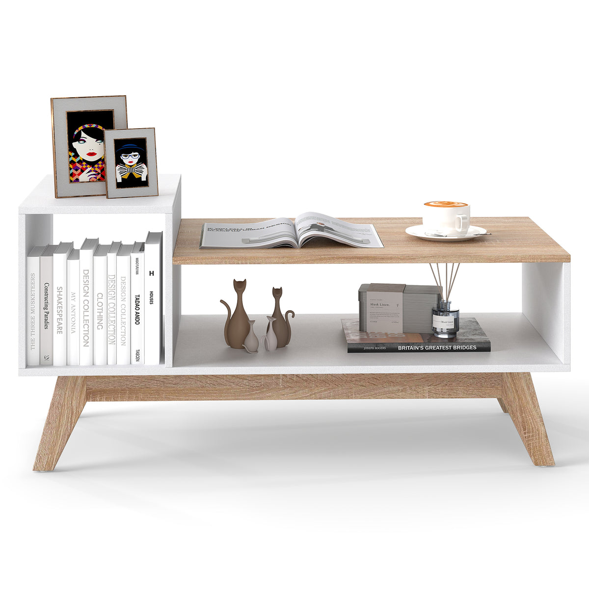 43 Inch Coffee Table with Storage Compartments - White