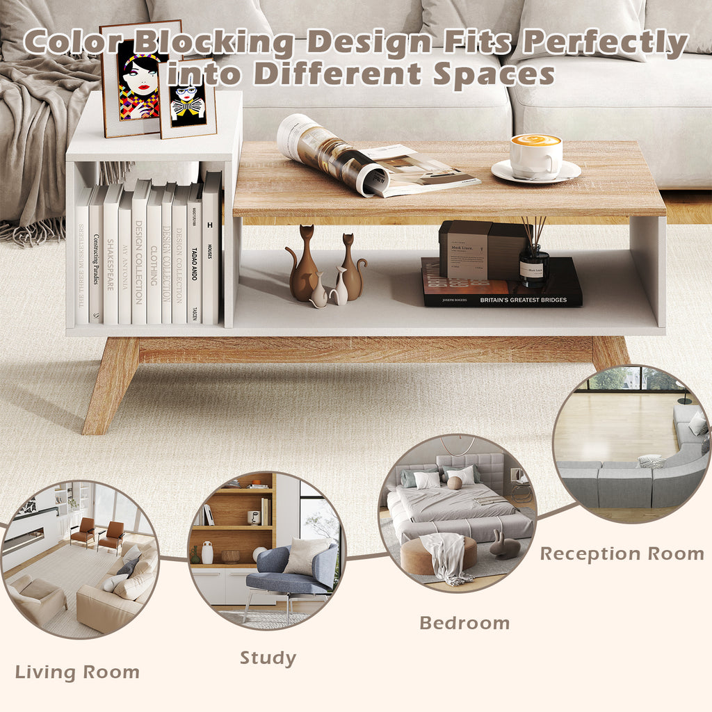 43 Inch Coffee Table with Storage Compartments - White