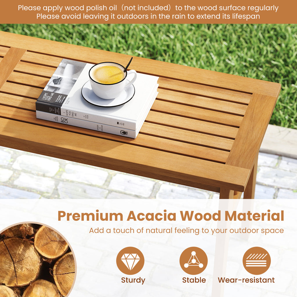 6 Pieces Patio Acacia Wood Dining Set with Bench Rectangular Table