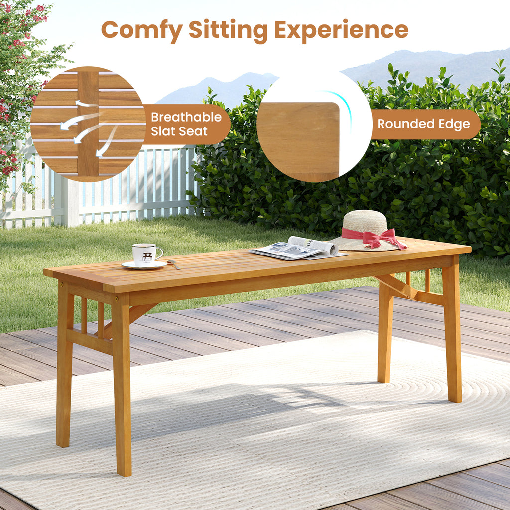 6 Pieces Patio Acacia Wood Dining Set with Bench Rectangular Table