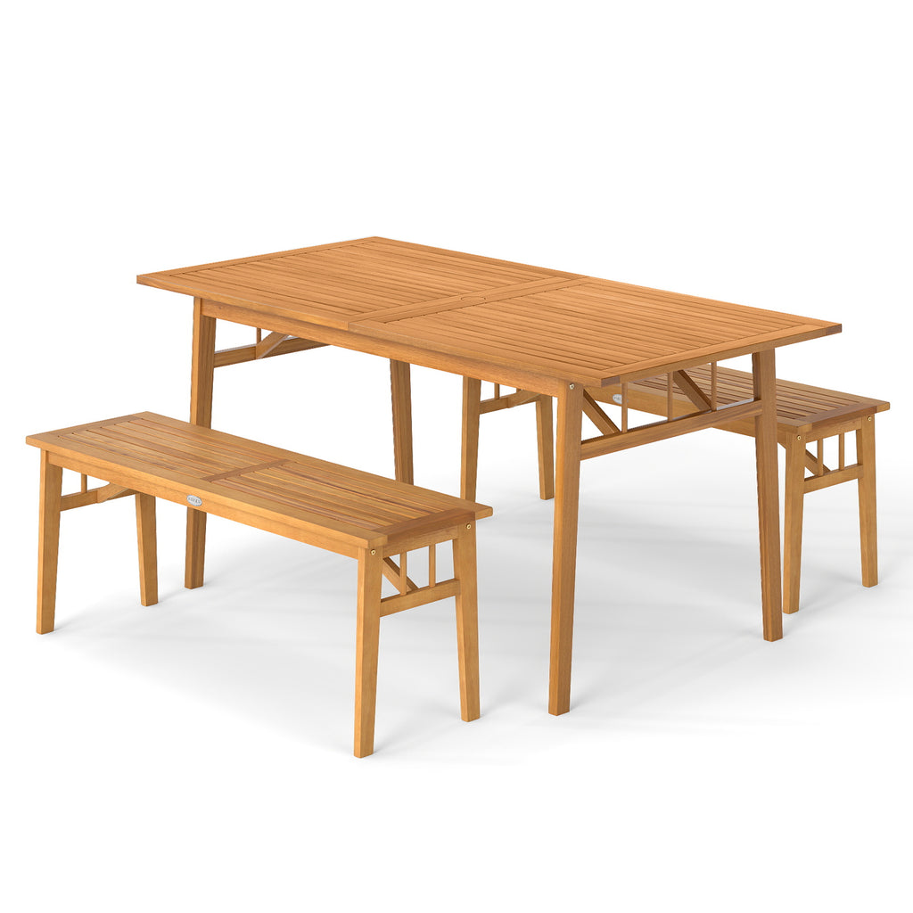 3 Pieces Patio Dining Set Acacia Wood Outdoor Rectangular Picnic