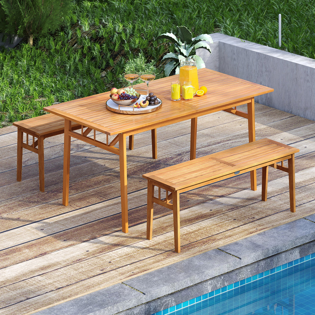 3 Pieces Patio Dining Set Acacia Wood Outdoor Rectangular Picnic